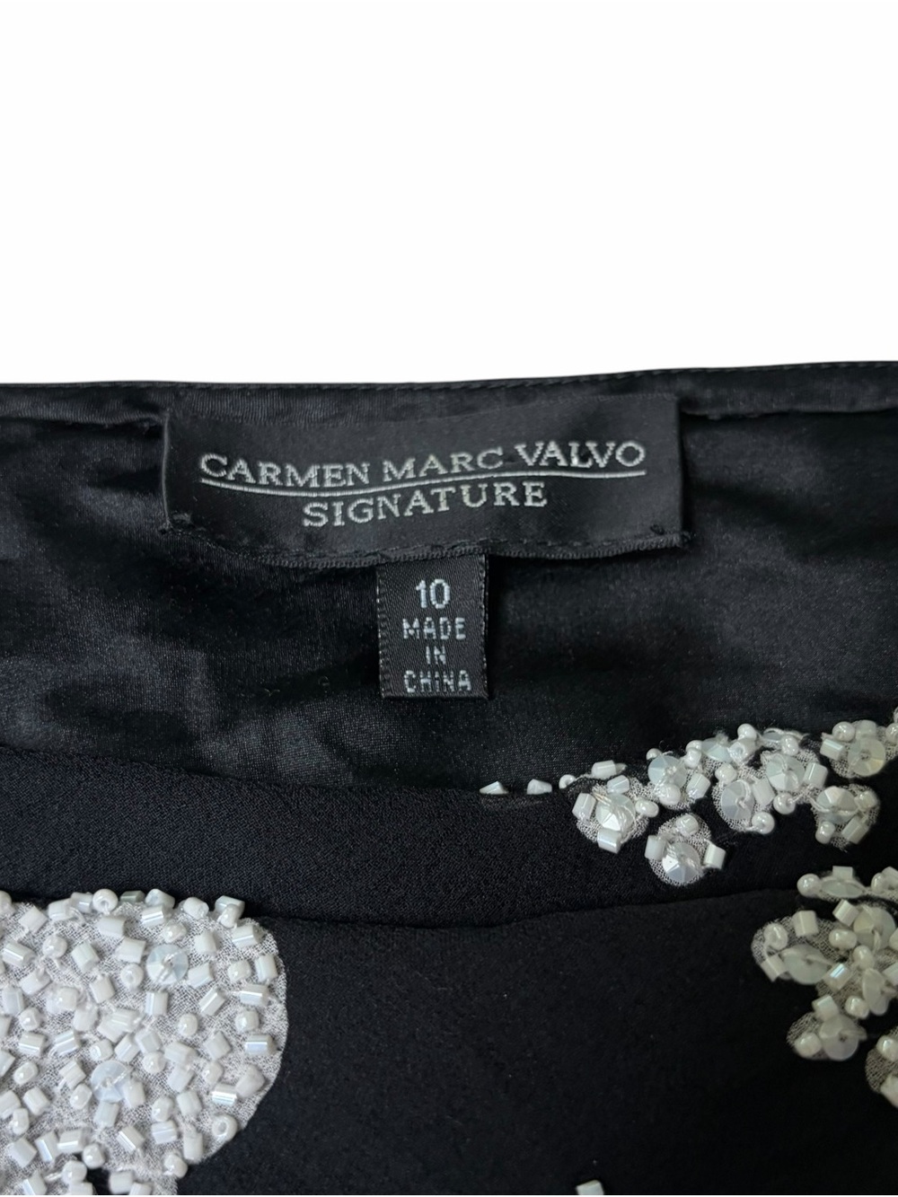 Carmen Marc Valvo 100% silk Black Beaded Floral Cowl Neck Shirt Blouse - Picture 3 of 7
